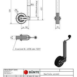 Stützrad BÜNTE, Ø 60mm, Ø 220x60mm Anhänger-Shop