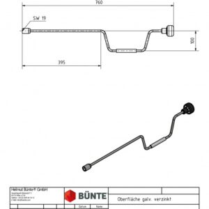 Handkurbel BÜNTE 760mm, Schlüsselweite 19