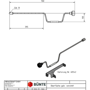 Handkurbel BÜNTE 760mm, Schlüsselweite 19