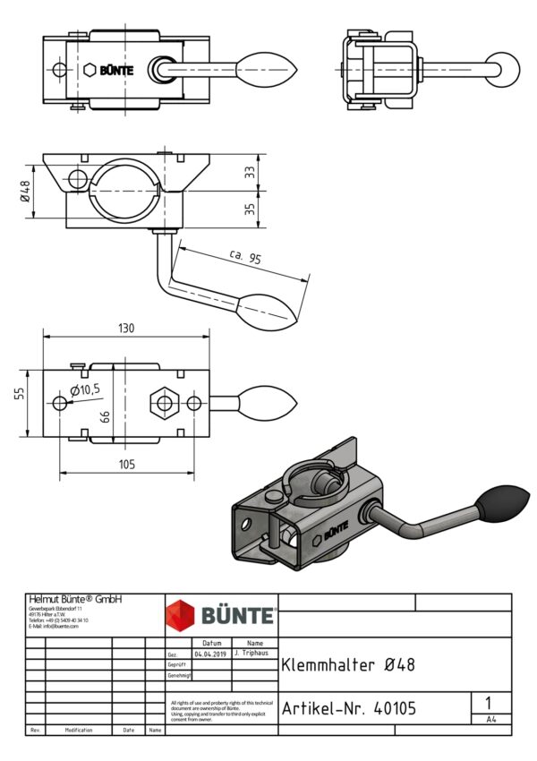 Klemmhalter BÜNTE für Stützrad/Stütze Ø 48mm Anhänger-Shop