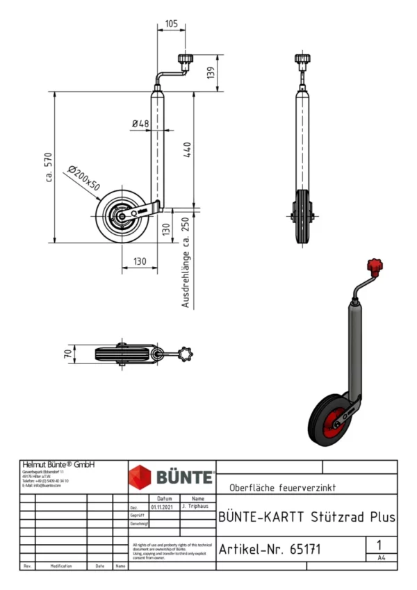 Stützrad BÜNTE-KARTT Ø 48mm Anhänger Shop