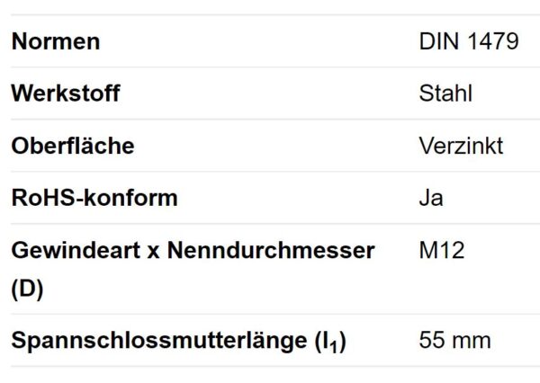 Spannschlossmutter M12x55 Anhänger Shop