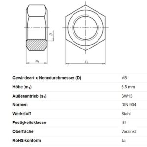 Sechskantmutter M8 Anhänger Shop