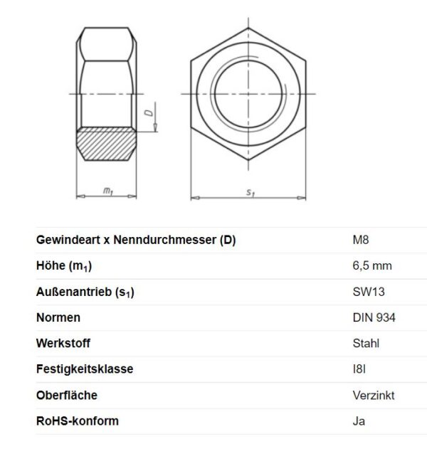 Sechskantmutter M8 Anhänger Shop