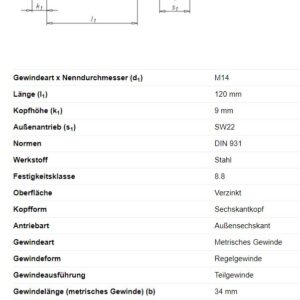 Sechskantschraube M14x120mm Anhänger Shop
