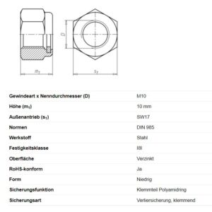 Sechskantmutter selbstsichernd M10 Anhänger Shop