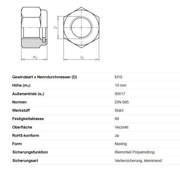 Sechskantmutter selbstsichernd M10 Anhänger Shop
