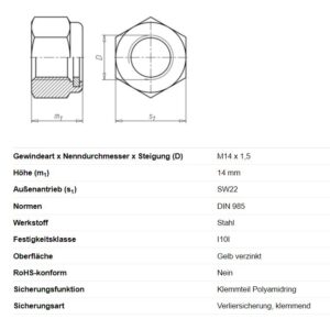 Sechskantmutter selbstsichernd M14x1,5x14mm Anhänger Shop