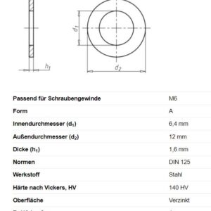 Unterlegscheibe 6,4-12x1,6mm Anhänger Shop