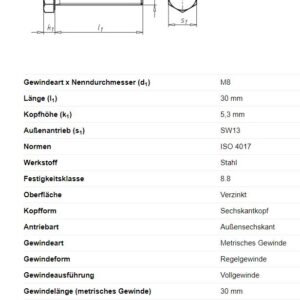 Sechskantschraube M8x30mm Anhänger Shop