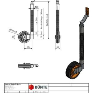 Stützrad BÜNTE-KARTT Ø 48mm mit Turn-Lock - Rohr gerippt Anhhänger Shop