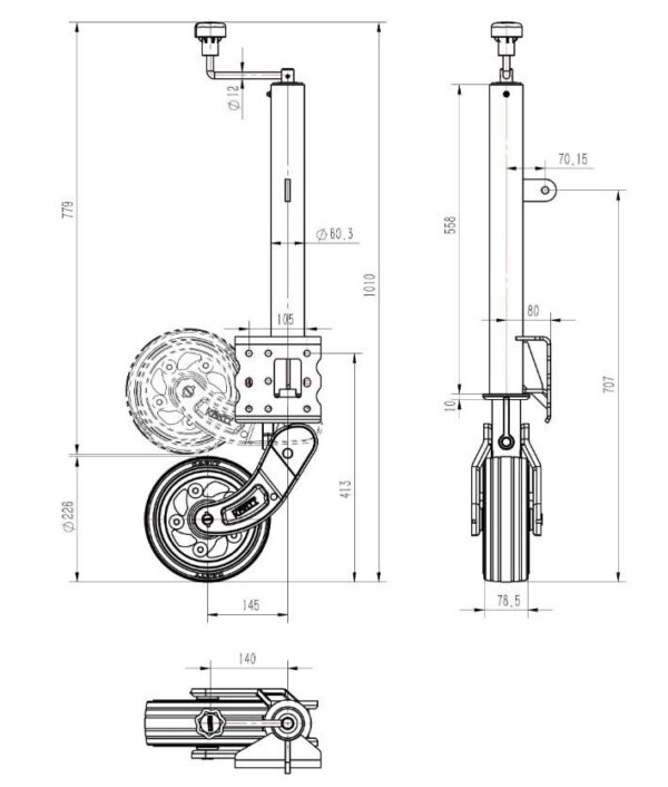 Stützrad KARTT Ø 60mm automatisch klappbar Anhänger Shop