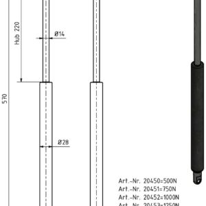 Gasfeder 14-28 570mm Anhänger Shop