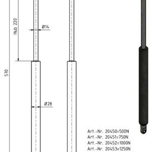 Gasfeder 14-28 570mm Anhänger Shop