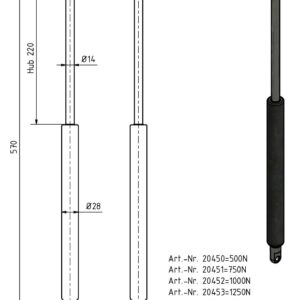Gasfeder 14-28 570mm Anhänger Shop