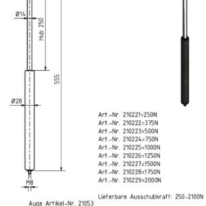 Gasfeder 14-28 555mm Anhänger Shop