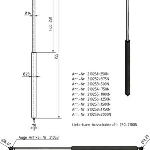 Gasfeder 14-28 755mm Anhänger Shop