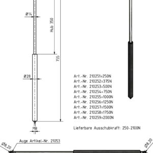 Gasfeder 14-28 755mm Anhänger Shop