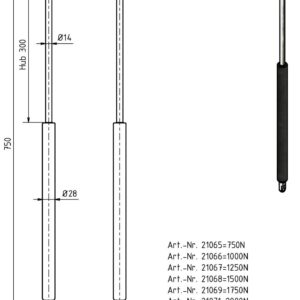 Gasfeder 14-28 750mm Anhänger Shop