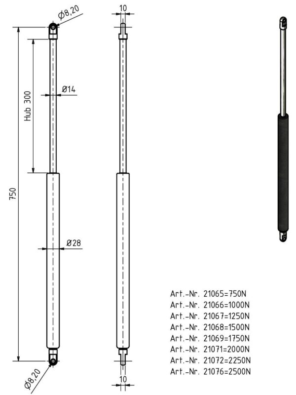 Gasfeder 14-28 750mm Anhänger Shop