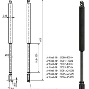 Gasfeder 14-28 615mm Anhänger Shop