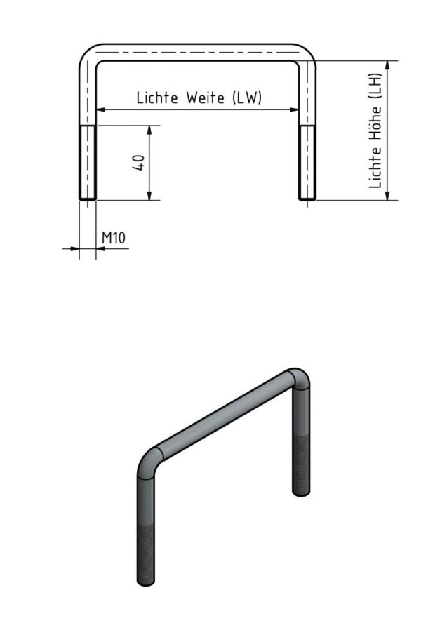 Bügelschraube M10 Lichtehöhe 230mm Anhänger Shop