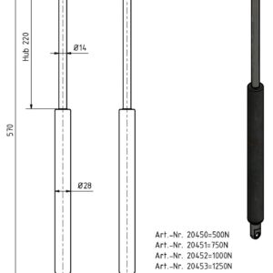 Gasfeder 14-28 570mm Anhänger Shop