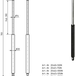Gasfeder 14-28 700mm Anhänger Shop