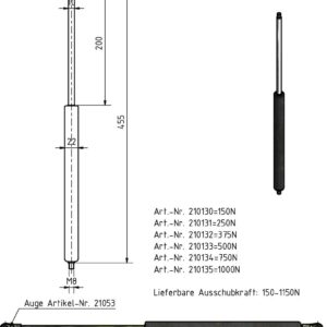 Gasfeder 10-22 455mm Anhänger Shop