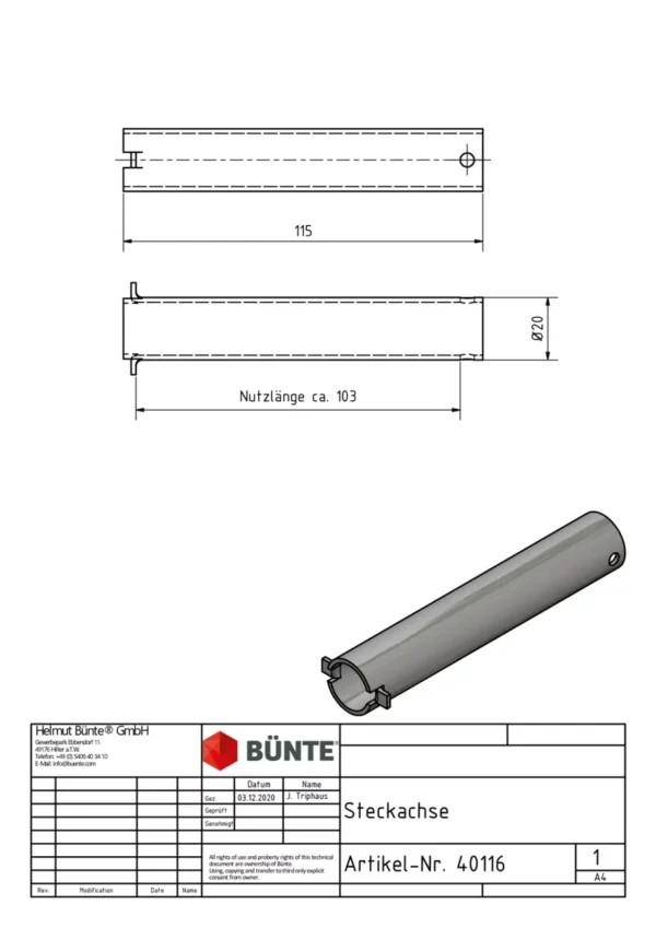 Steckachse mit Splint 20x87mm Anhänger Shop