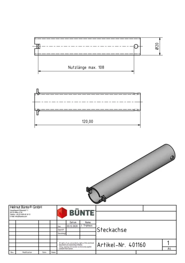 Steckachse mit Splint 20x120mm Anhänger Shop
